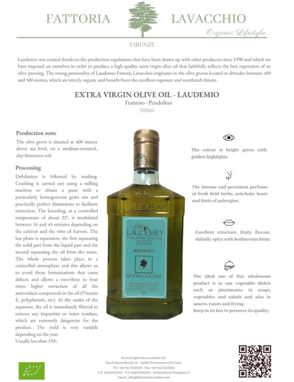 Orgaaniline EXTRA VIRGIN OLIVE OIL - LAUDEMIO,  0,5 L, Fattoria Lavacchio - Image 2