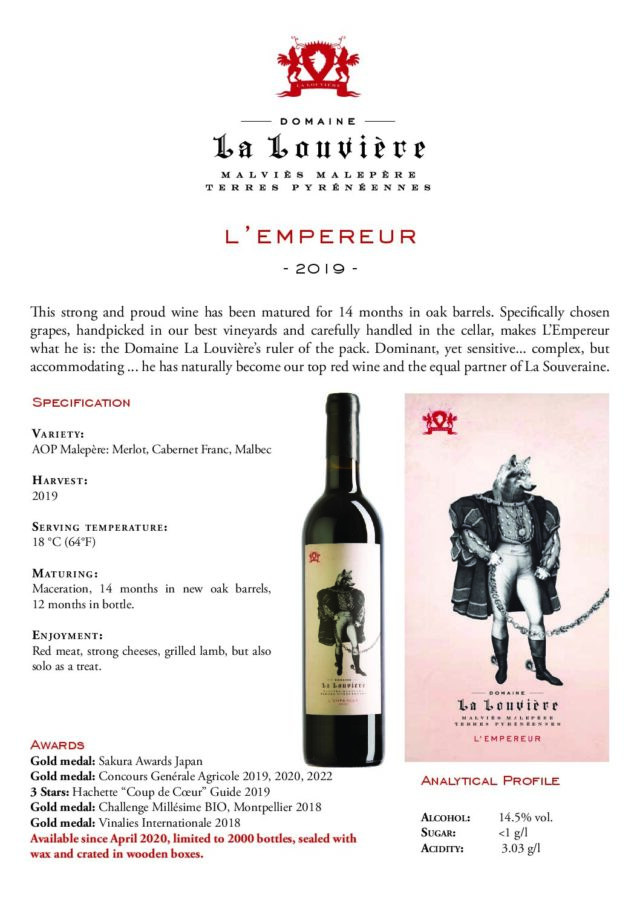L'Empereur - AOP Malepère, Prantusmaa , 75cl , 14,5% vol