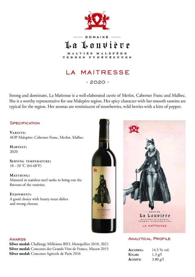 La Maitresse - AOP Malepère, Prantsusmaa, 75cl, 14,5% vol