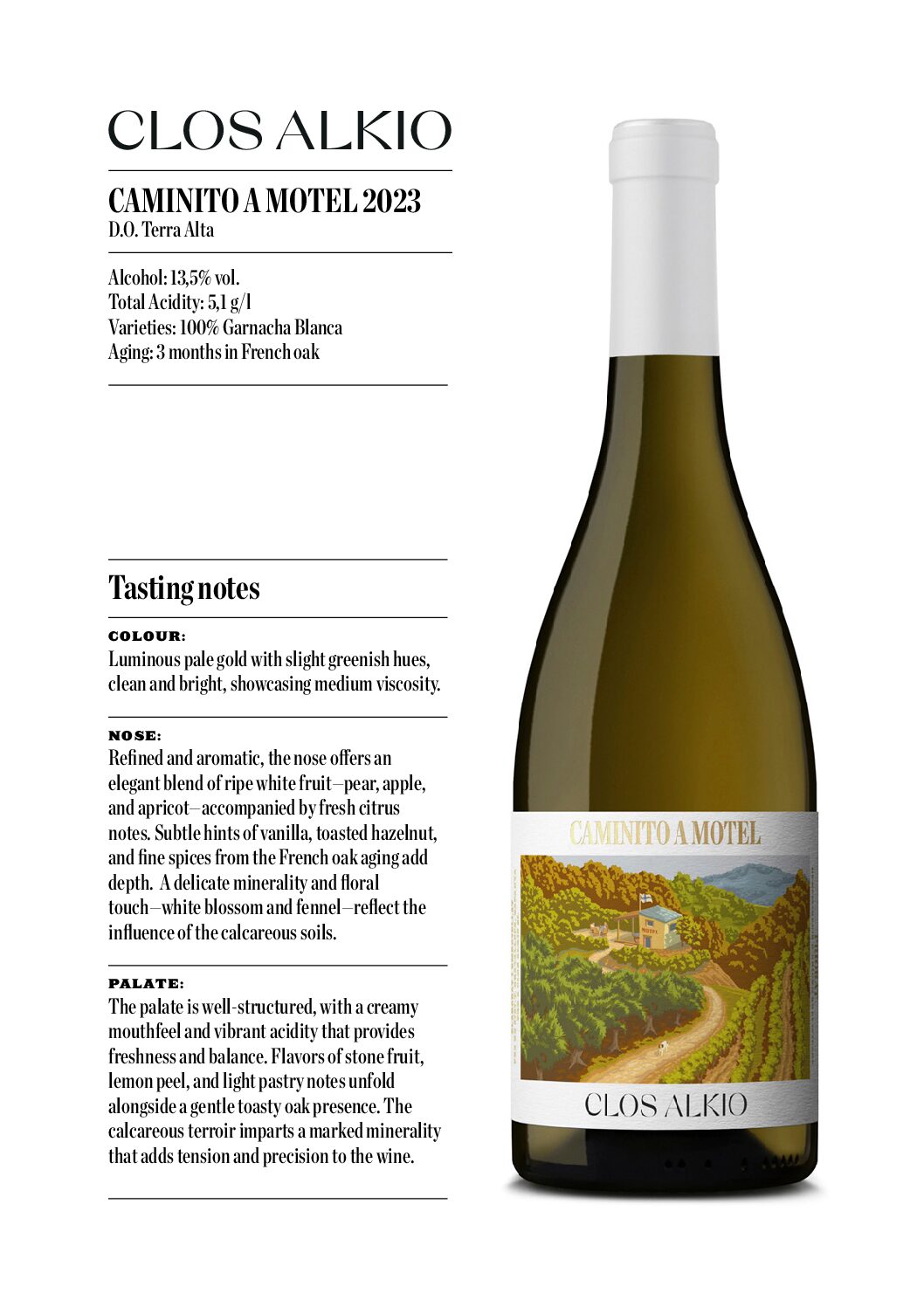 CAMINITO A MOTEL Blanca 2023 D.O. Terra Alta 75cl 13,5%